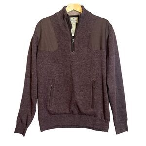 Beretta Sweater Jacket Mens Large Brown 1/4 Zip Wool Shootng Hunting Windblock
